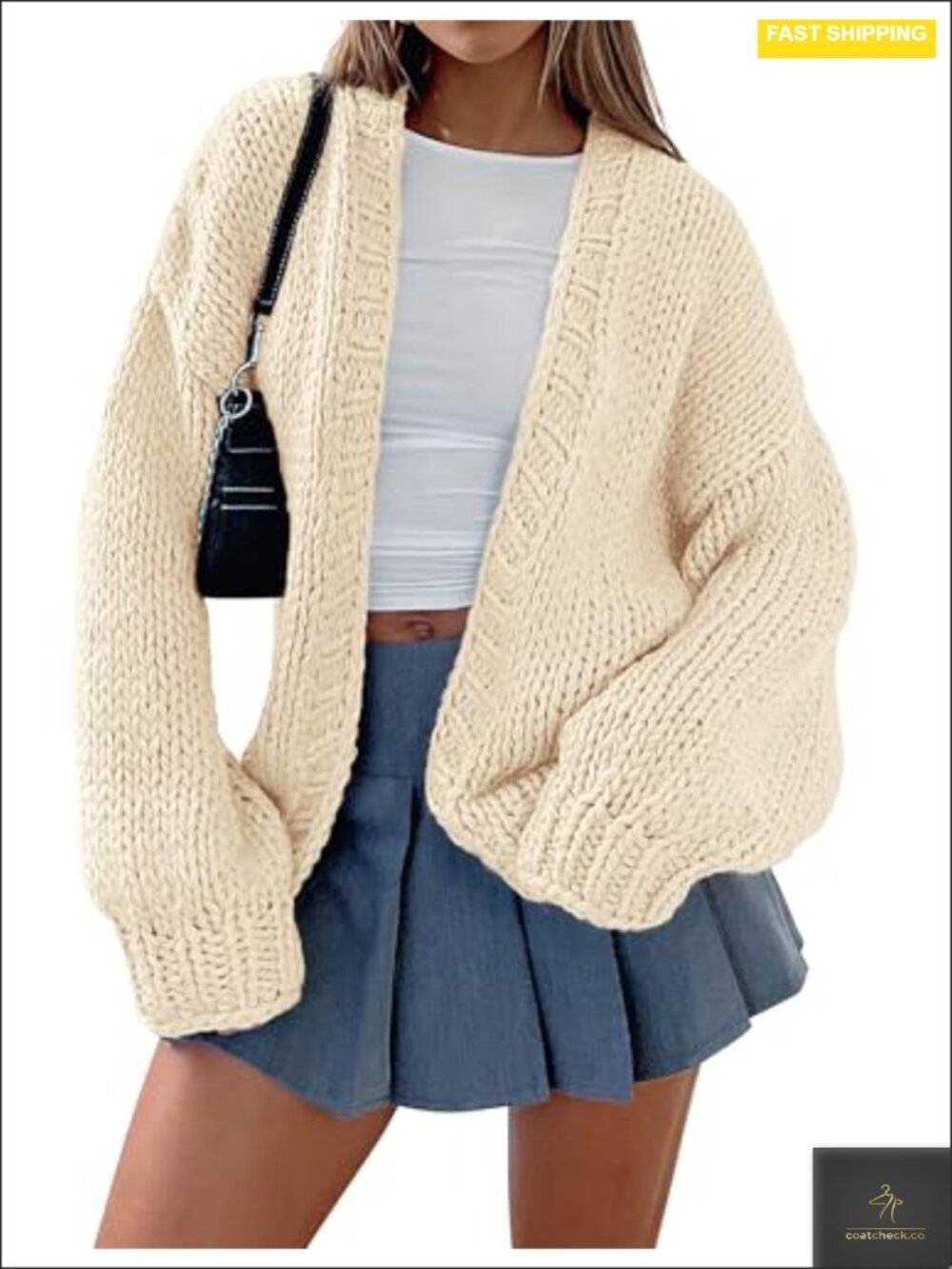 Chunky Knit Cardigan Women Open Front Long Sleeve Drop Shoulder Outerwear